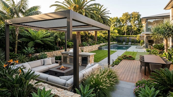create 3d landscape, backyard, garden, patio and outdoor living rendering