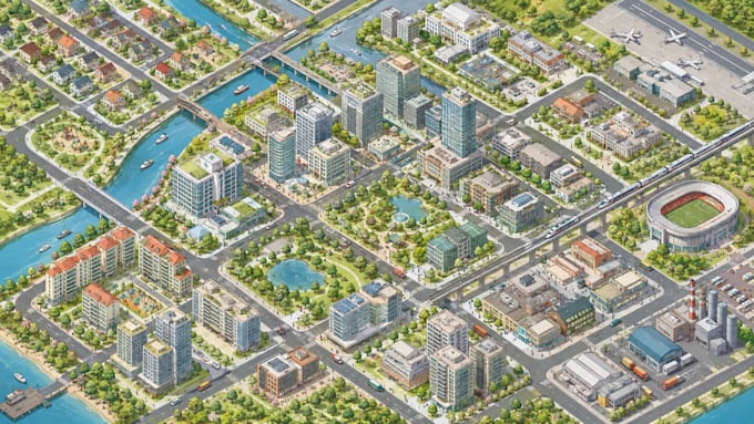 create an interactive isometric map for city map, tourism map, wayfinding map