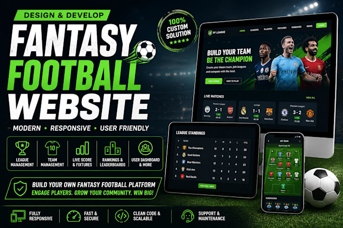 design and develop a professional fantasy football website