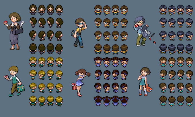 create pixel art character, sprite sheet, pixel animation, pfp, overworld sprite