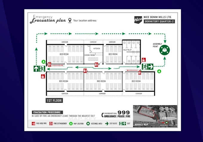 design fire emergency evacuation plan, map, diagram