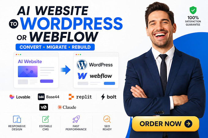 convert lovable base44 replit bolt v0 claude ai website to webflow wordpress