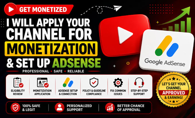 apply your channel for youtube monetization and adsense