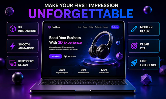 design an interactive 3d landing page for your business