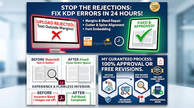 amazon KDP margin bleed errors and paperback rejection in 24 hours
