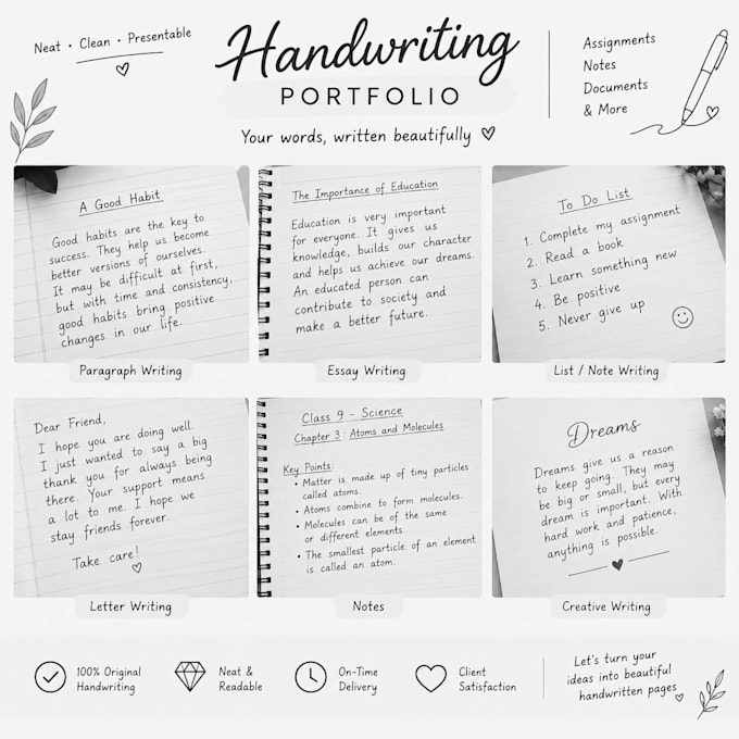 neat handwritten notes, assignments and documents