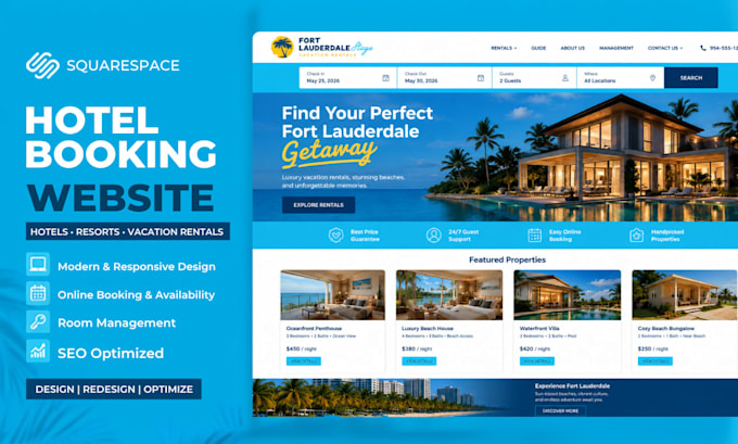 create a squarespace hotel booking vacation rental website