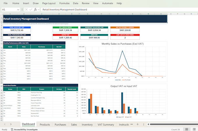 build an excel inventory management dashboard with stock tracking