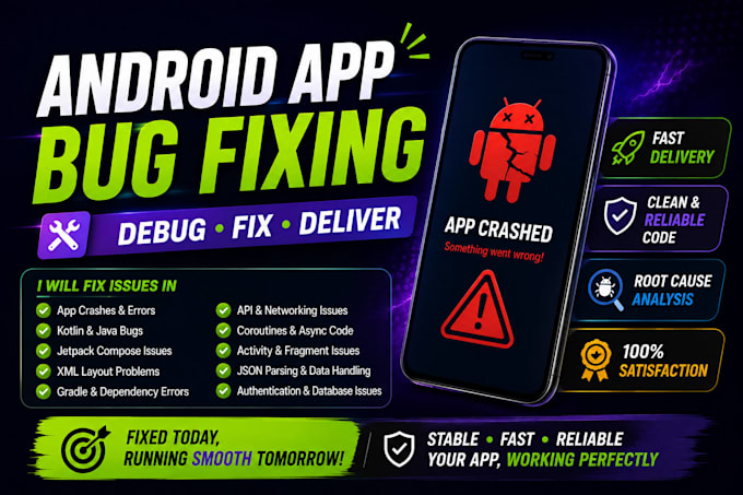 fix bugs, crashes and errors in your android app