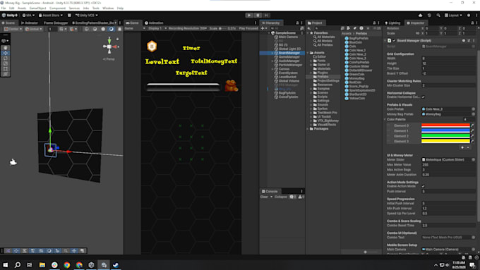develop a big money style match 3 puzzle game in unity