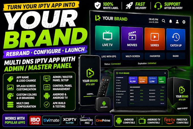 rebrand multi dns iptv app with admin panel for android TV