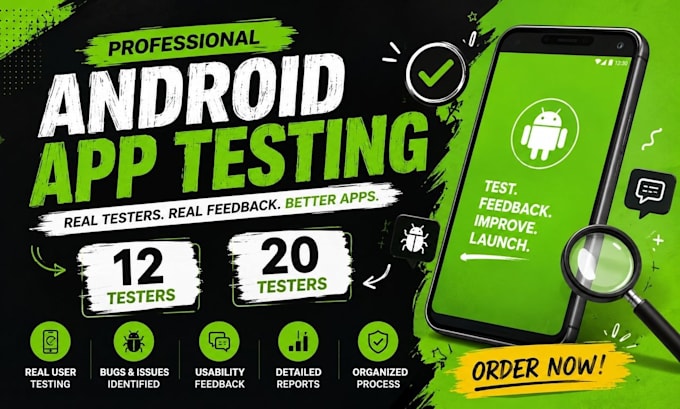 provide 12 testers google play closed testing mobile app testing 20 app testers