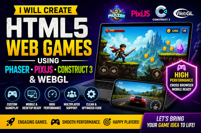 create HTML5 games using pixijis phaser 3 mugen engine construct 3 webgl game