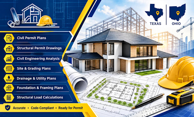 draw civil and structural permit plan, civil engineering analysis in texas ohio