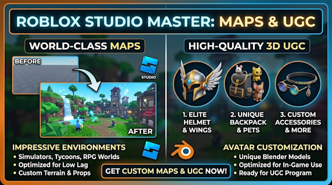 create custom roblox map and 3d roblox ugc items in roblox studio