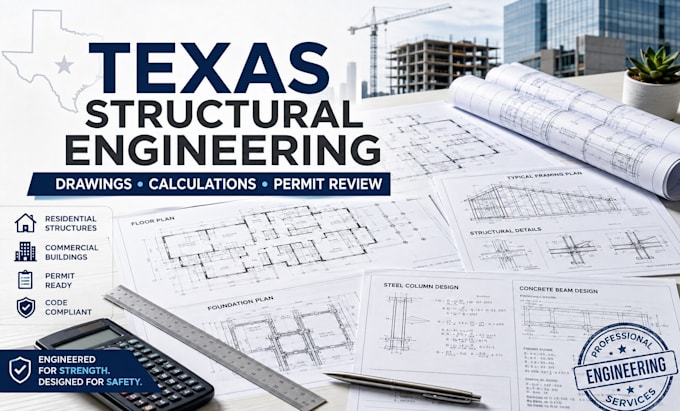 prepare engineering stamp drawings, structural calculation for texas approval