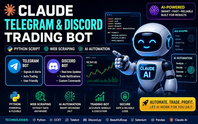 claude telegram trading bot discord bot python script web scraping ai automation