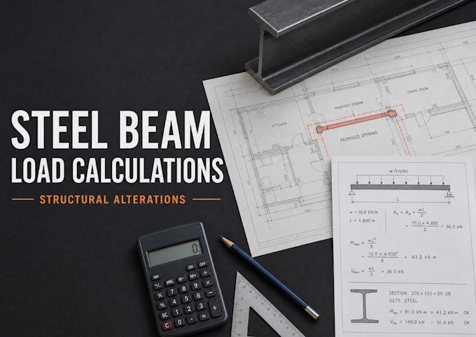 write steel beam load calculations report for structural alterations renovations
