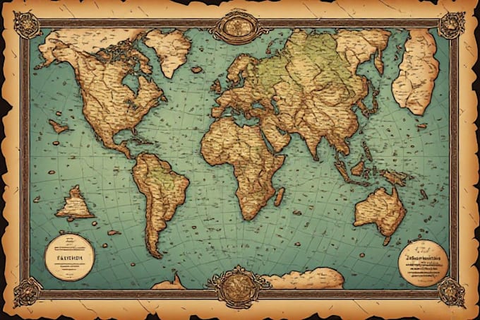 create a detailed historical replica map in vintage style