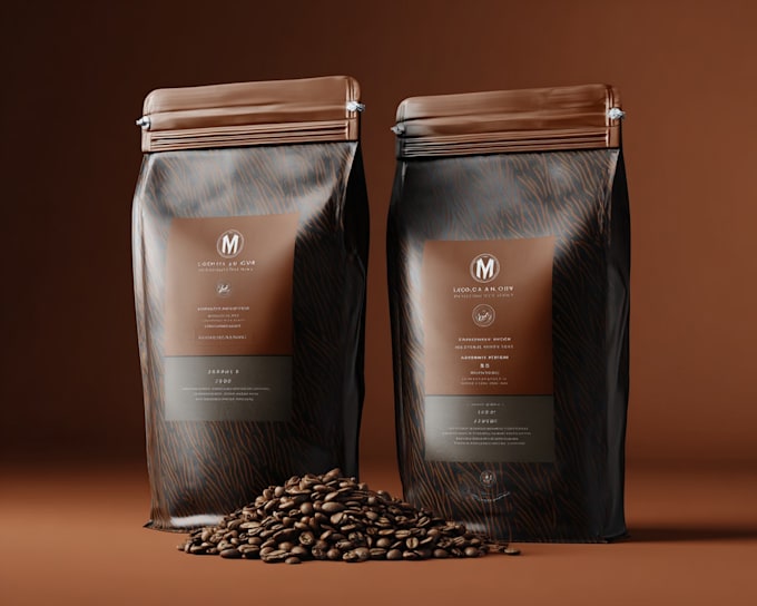 create coffee mockup, packaging, and label sticker design