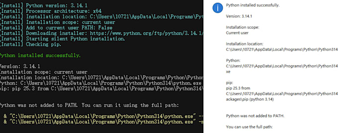 install python and setup environment on windows
