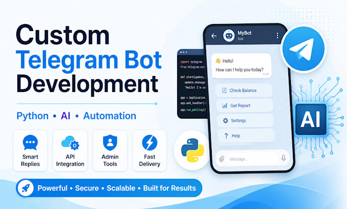 develop a custom telegram bot using python and ai