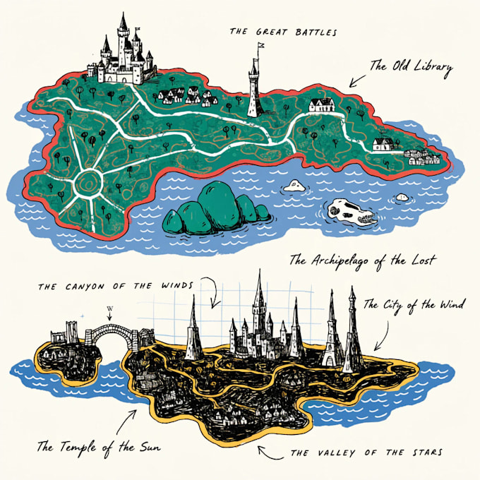 create bespoke hand drawn fantasy maps and cartographies