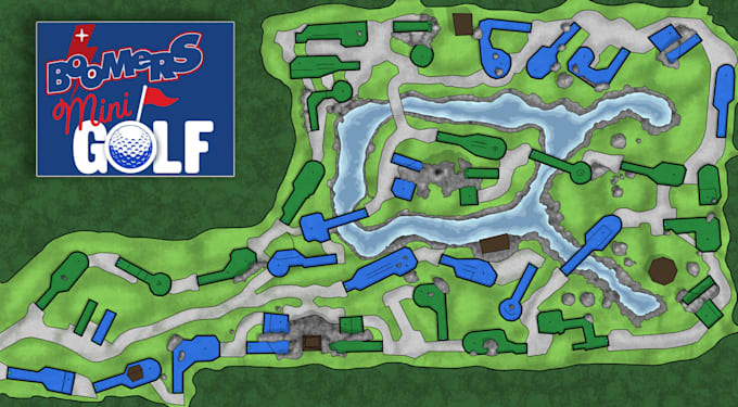 2d golf course layouts, site model from google map, fairway, disc golf, pathways