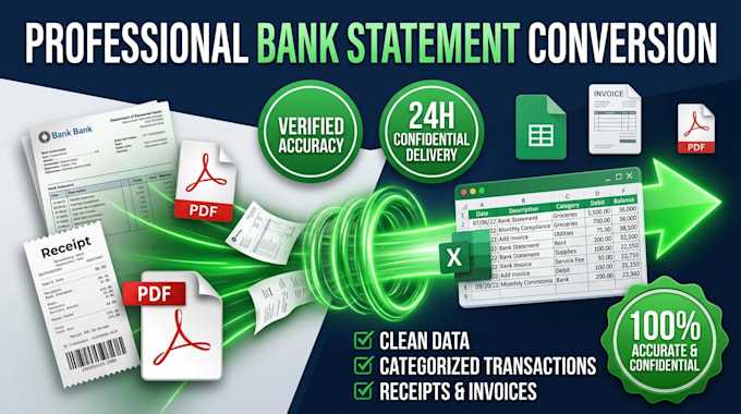 convert PDF bank statement, credit card statement, invoice, receipt to excel