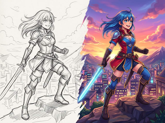 draw a anime sketch with color
