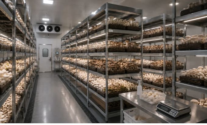 design 3d mushroom farm, growing room facility