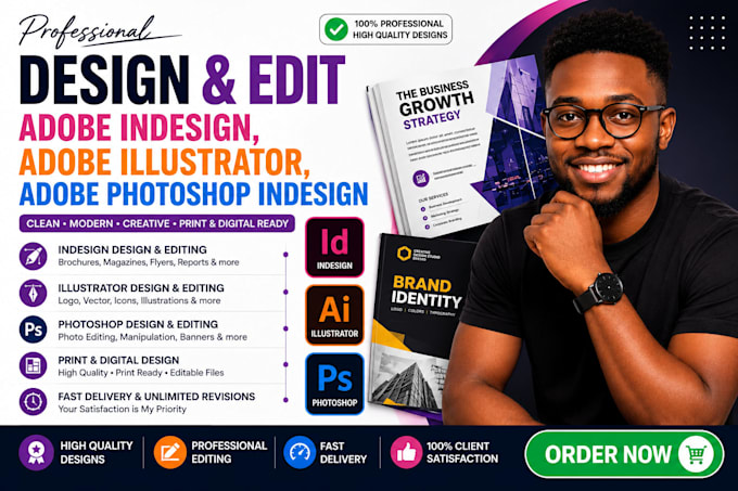 design and edit adobe indesign, adobe illustrator, adobe photoshop indesign