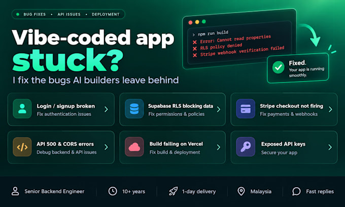 fix bugs in your lovable, bolt, replit, cursor or supabase vibe coded app
