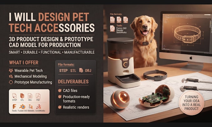 design 3d product pet tech product accessory prototype cad model for production