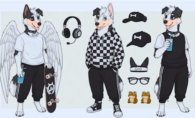 design detailed fursona reference sheet with expressions
