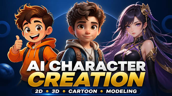 create ai 2d and 3d cartoon character design and 3d modeling