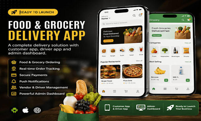 develop modern restaurant food app and grocery store app in flutter