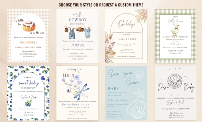 design a custom illustrated baby shower invitation