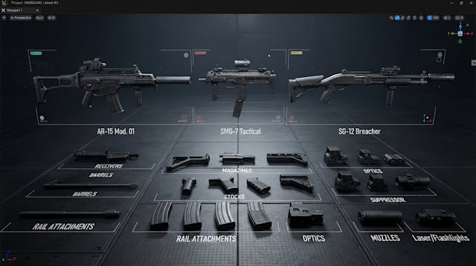 create 3d gun models, game weapons, weapon designs, gun pack and cosplay armor