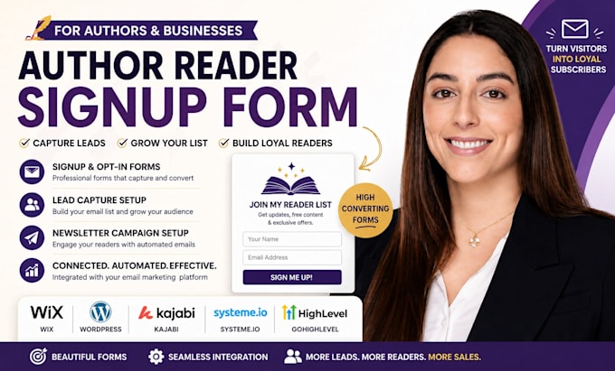 do author reader signup form wix wordpress lead capture form newsletter campaign