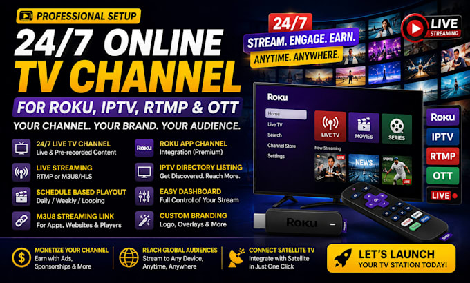 create roku live streaming, iptvb,radio and amazon fire TV channel