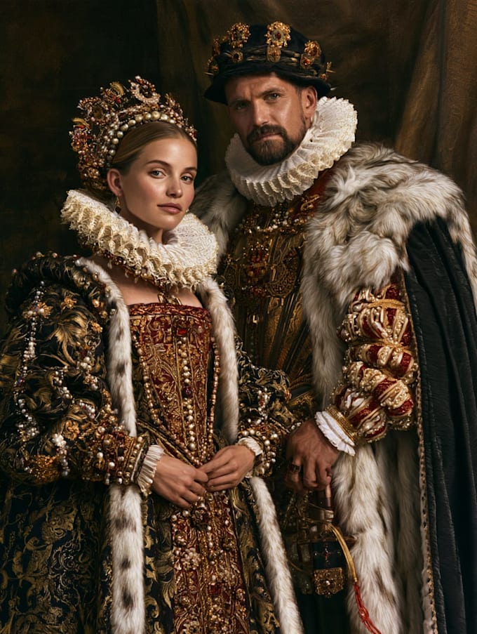 illustrate awesome royal couple portrait