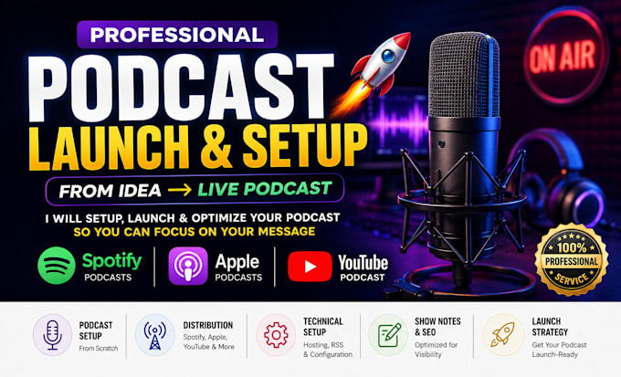 professionally setup and launch your podcast from scratch