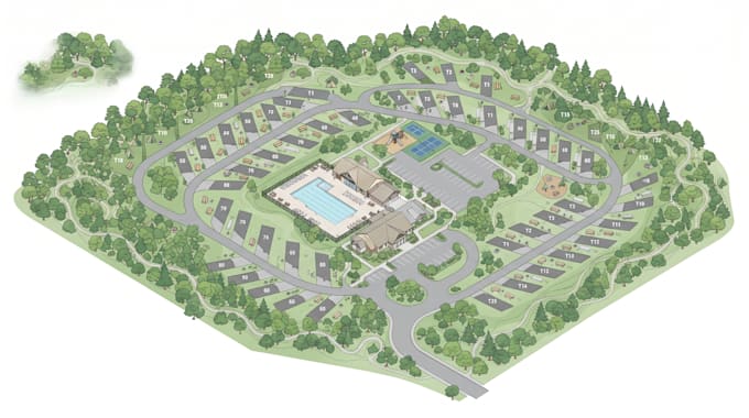rv park map, campground map, navigation map, property layout, shop map