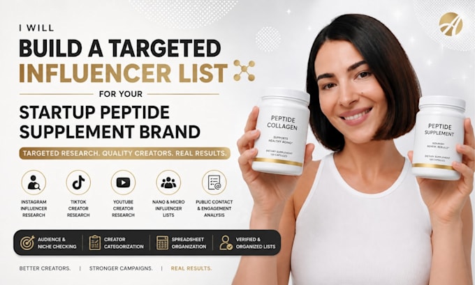 build active influencer list for startup peptide supplement brand