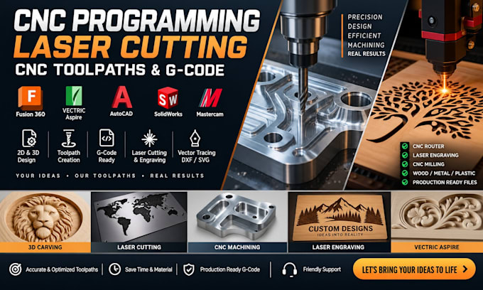 do cnc programming, laser cutting, cnc toolpaths, gcode and fusion 360 for cnc