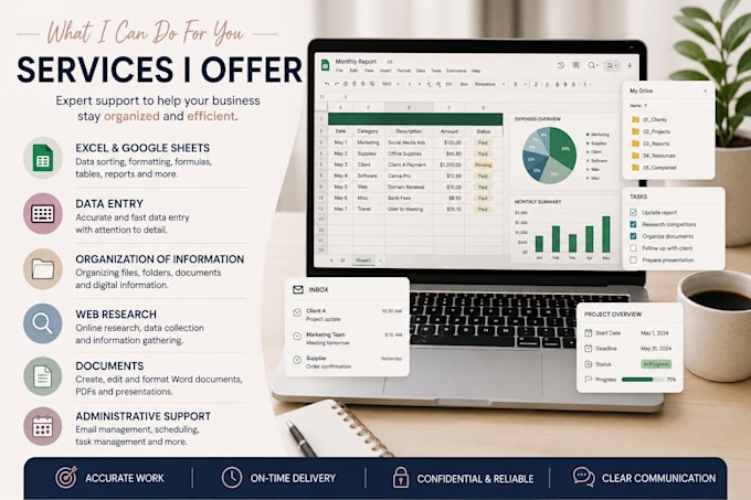 be your virtual assistant for admin tasks and data entry