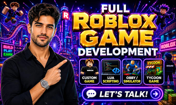 develop custom roblox game, full game creation, obby, simulator, tycoon, scripts