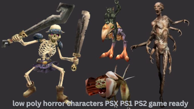 model rig and animate creepy low poly psx ps1 ps2 characters for game