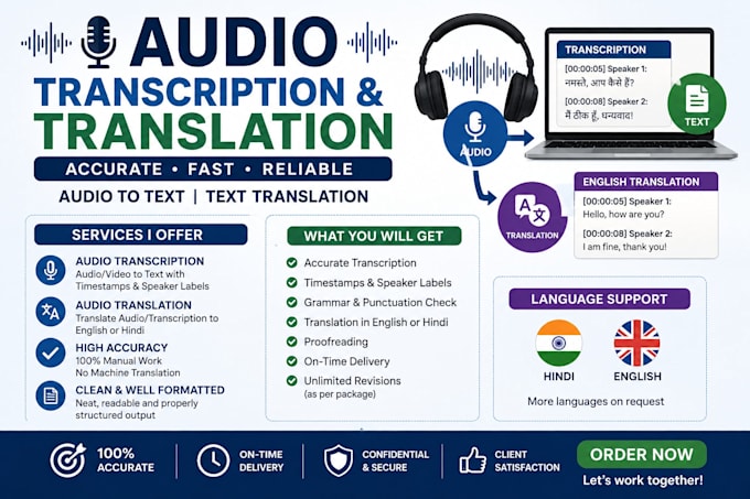 translate hindi audio and transcribe hindi audio accurately